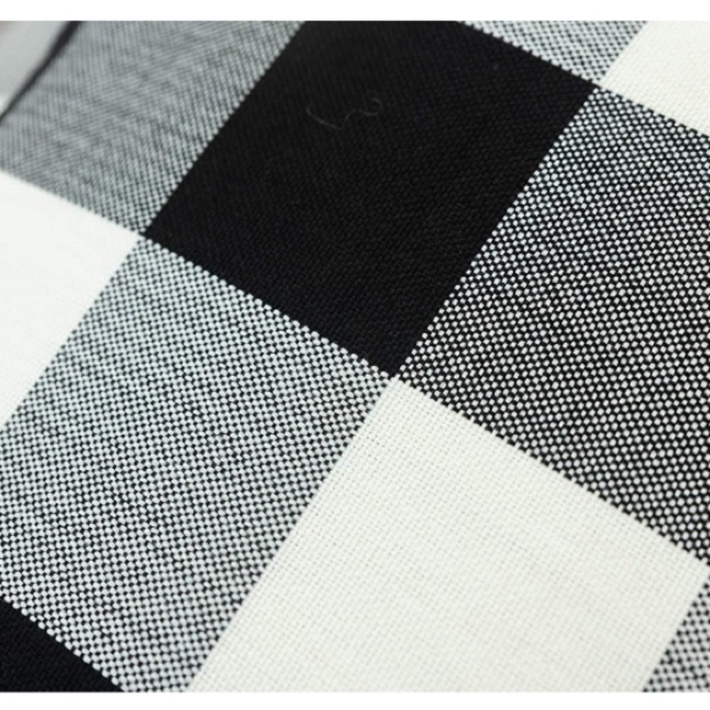 Classic Black/White Gingham Pompom Farmhouse Preppy Throw Pillow Cover Twin Set - Picture 6 of 10